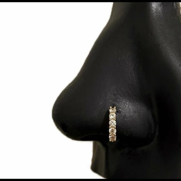 14kt 3D Diamond Nose Hoop 5 Cubic Zirconia Stones Made Of 14kt Solid Gold - Picture 4 of 4